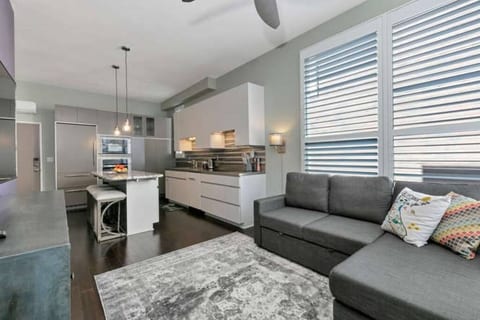 Big open living space and kitchen on center level
