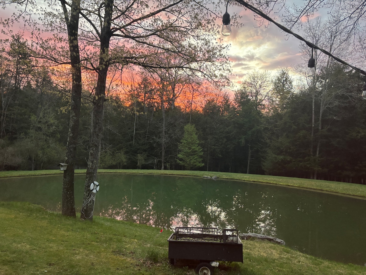 secluded-open-air-cabin-spring-fed-swimming-pond/