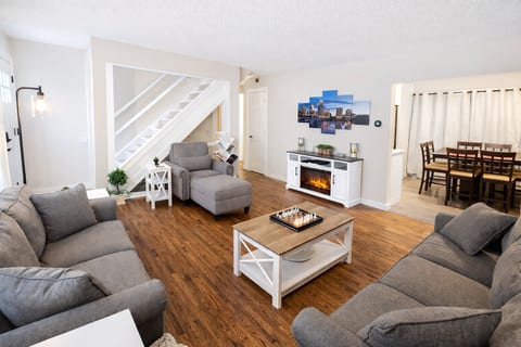 Nice, open visiting space for your family and friends.  Variety of seating and a cozy fireplace