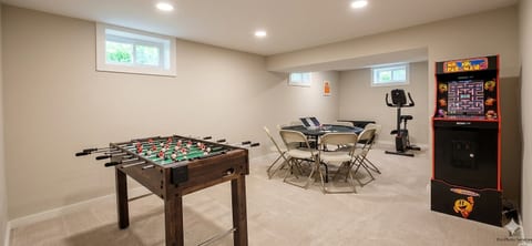 Arcade, Foosball, Poker Table, board games (pull them off the wall), card games.  Have fun