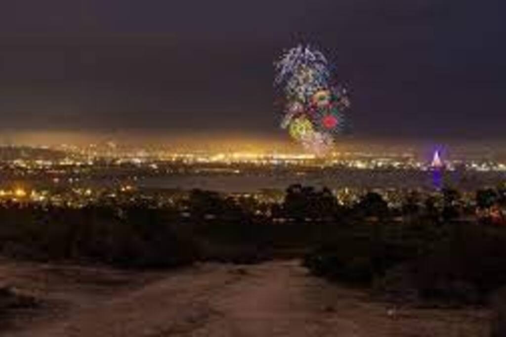 Sea World Fireworks Display over Mission Bay.  On a clear night, these can be viewed from our back deck in the distance. - Amazing Views - Central Location & Close to SDSU - San Diego