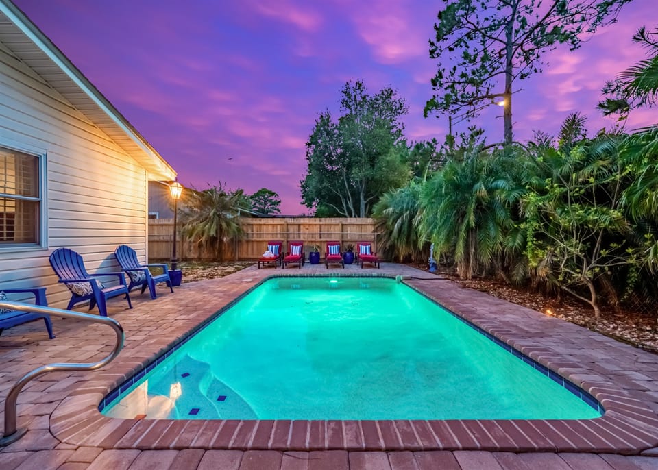 Private backyard with heated pool