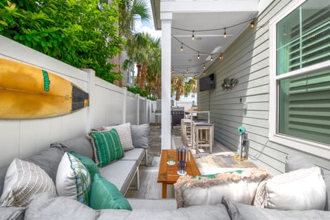 Outdoor seating area with TV