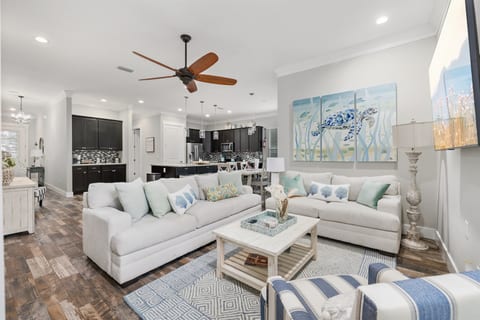 Open living, dining, and kitchen