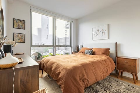Our bedroom with a queen tempurpedic mattress
