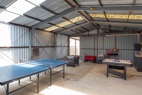 The shed contains
- Table tennis table
- 4 player air hockey table
- Foosball table
- Beach cart
- Dart board
- Cricket set
- Totem tennis set
- A range of balls, garden games and activities