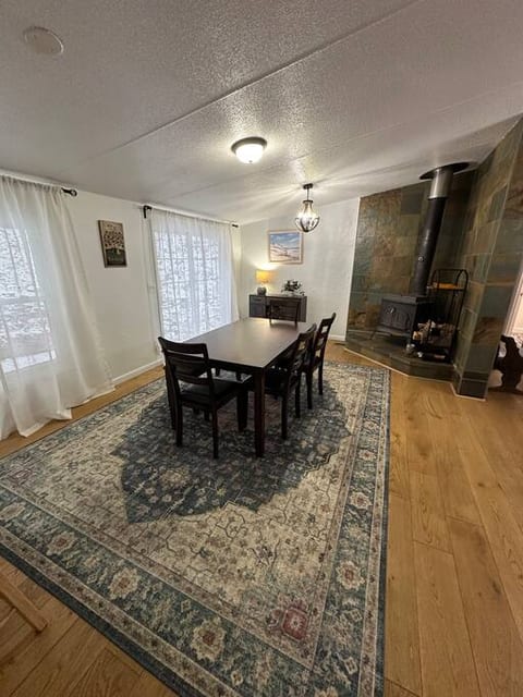 Dining area with a wood burning stove