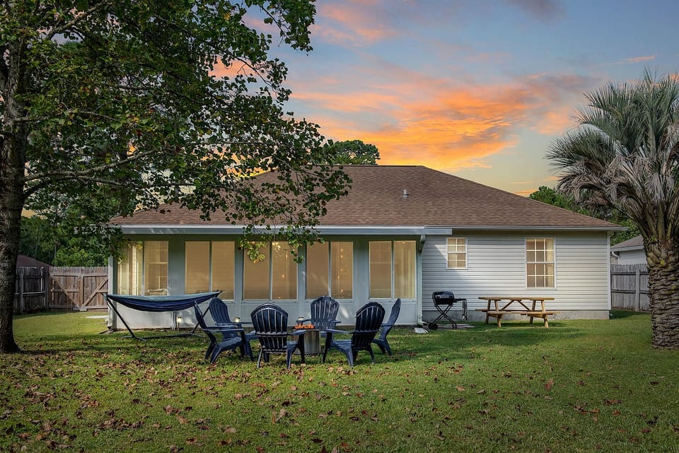 “Unwind in your own private backyard oasis — complete with a grill, picnic table, firepit, and hammock. Whether you’re sharing stories around the fire, enjoying a family cookout, or simply relaxing, this space is made for making memories.”
