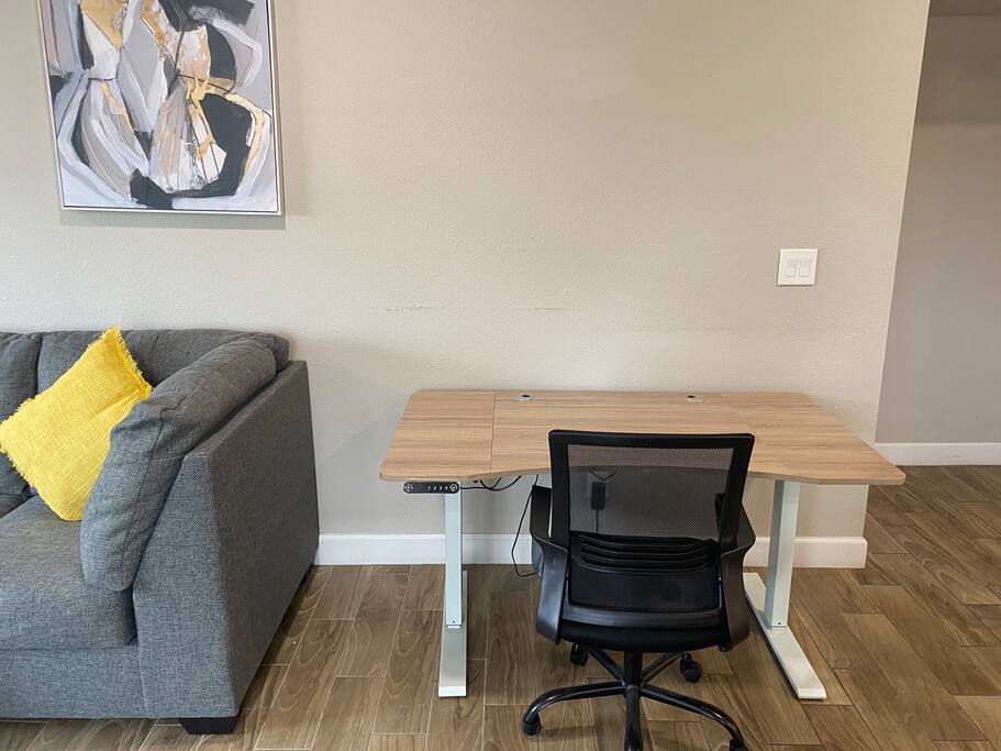 Extendable desk with chair for working remotely