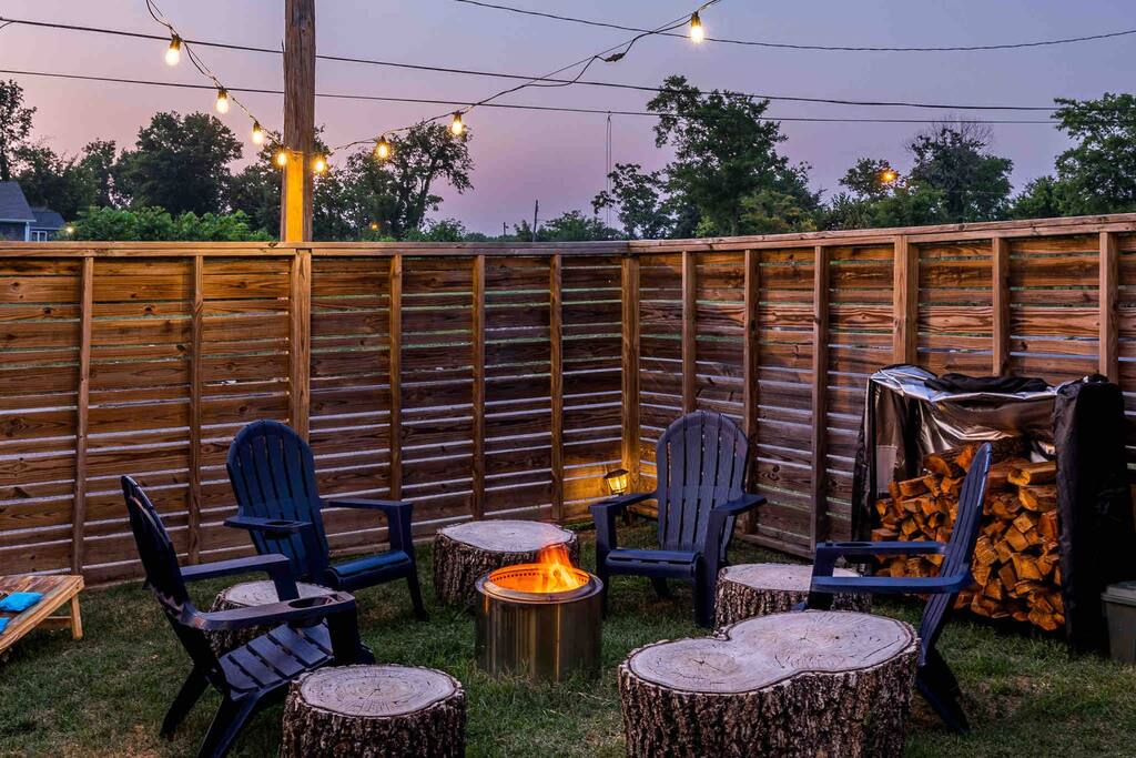 Golden hour at the firepit. Unlimited firewood is provided.