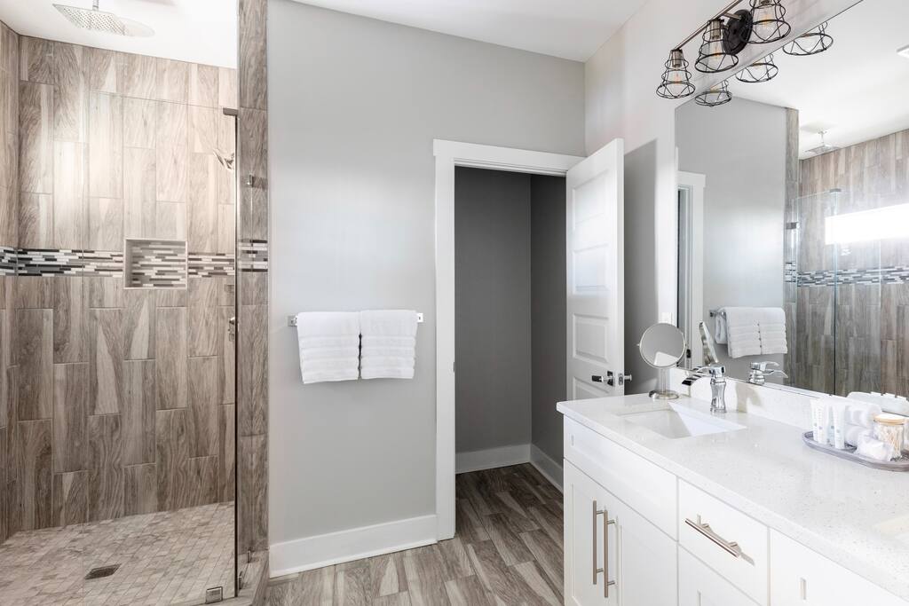 Master ensuite bathroom with walk-in rainfall shower