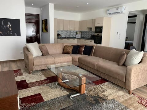 Living room showing Kitchen at the back