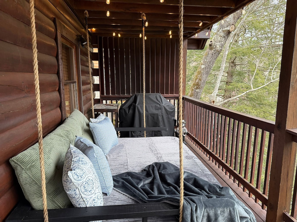 Main Level Deck with Natural Gas Grill and Hanging Bed Sleep in the Clouds