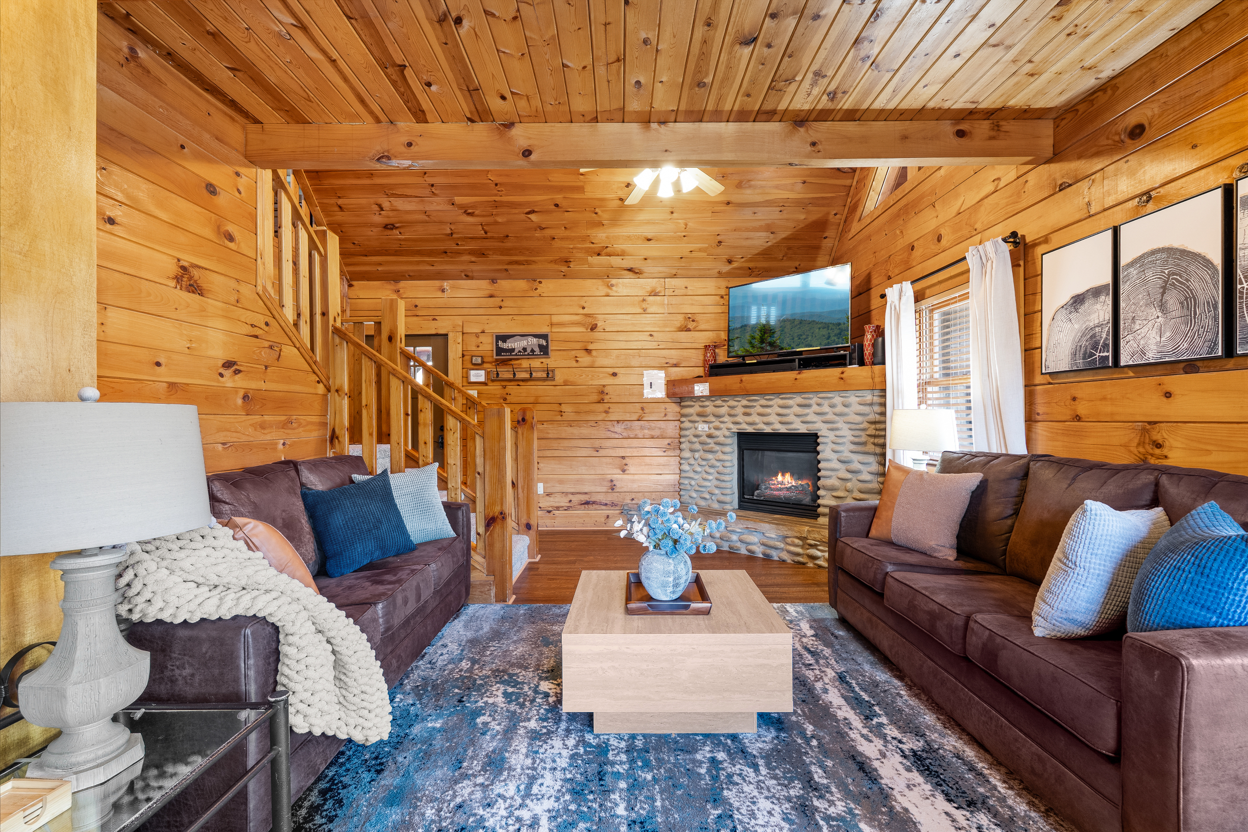 Main level living room with sleeper sofa