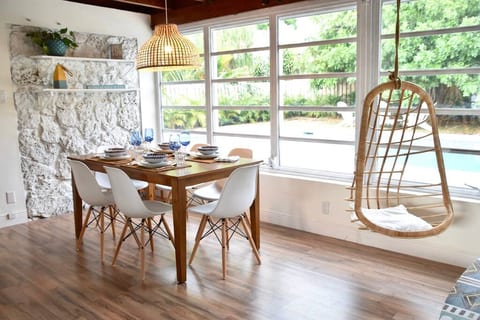 Dining area overlooking the pool