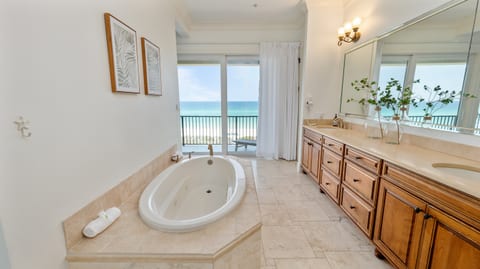 Watch the dolphins swim while you soak...