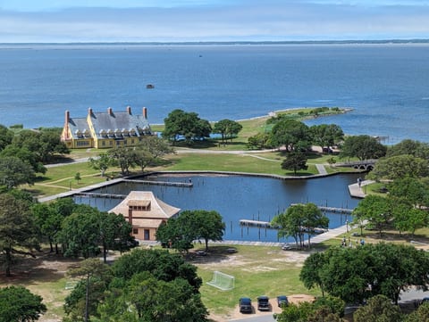 Scenic view of the Whalehead Club from the Currituck Lighthouse