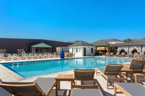 The heated salt water pool entices us to relax!