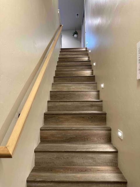 Shows the stairs going to the living area.