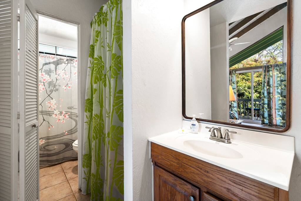 Kona Surf House 1st Master Queen Bedroom ensuite bathroom - New A/C Central Kona Surf House 4bd/4bth Sleeps8 - Kona