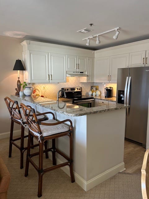 kitchen and bar area
