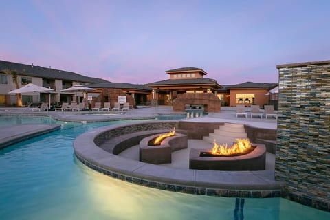 Firepits with lazy river wrapping around