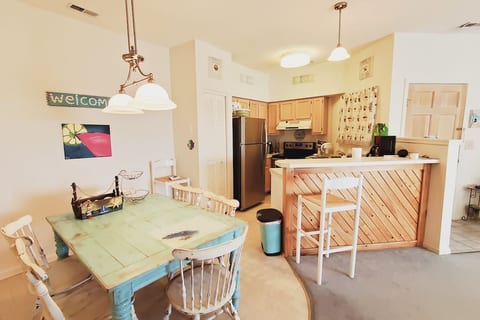 Fully equipped kitchen with pots, pans and almost everything you need.