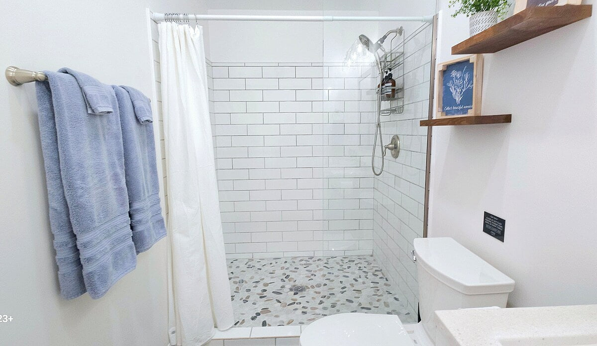 Full bathroom with large shower; shampoo, conditioner, body wash, qtips, cotton balls, masks, blow dryer, first aid supplies provided. 1bd/1bt-Sleeps 4/Near Benning, Uchee, Columbus