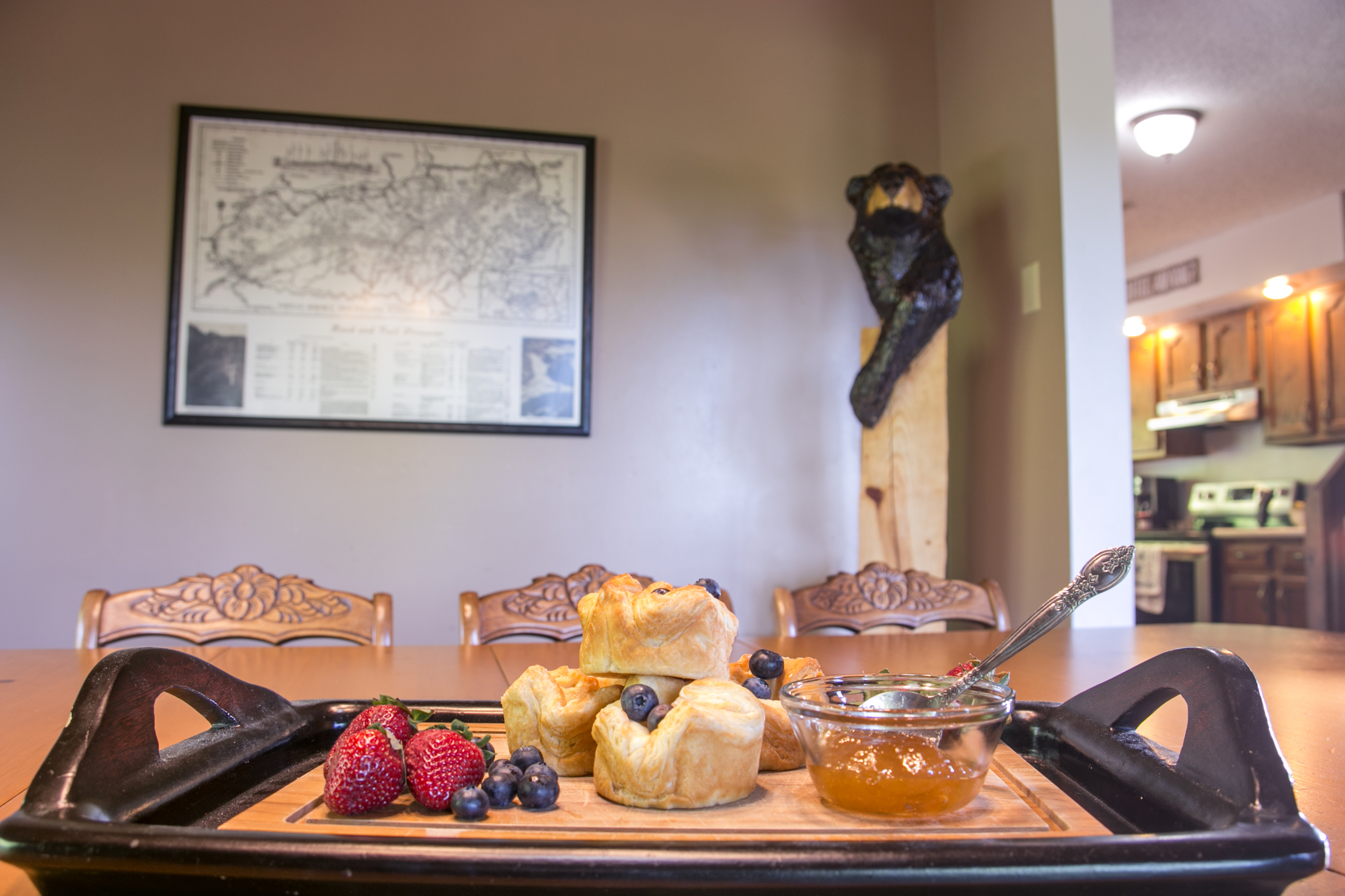 Yummy breakfast tray in the dining room.