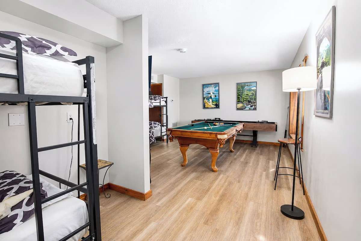 2 twin bunks in the lower-level game room.