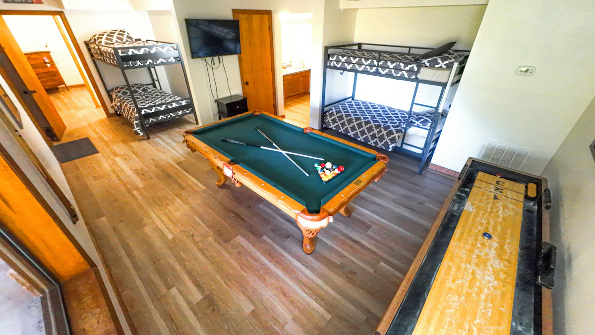 Game room and bunk beds.