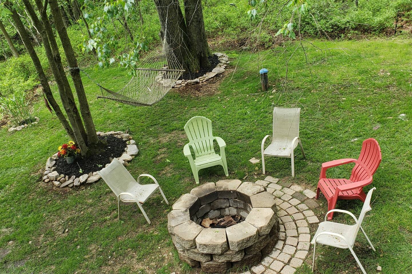Fire Pit great for s'mores or relaxing in the hammock. WIFI works to the yard so you can work from the hammock...believe me I tried!