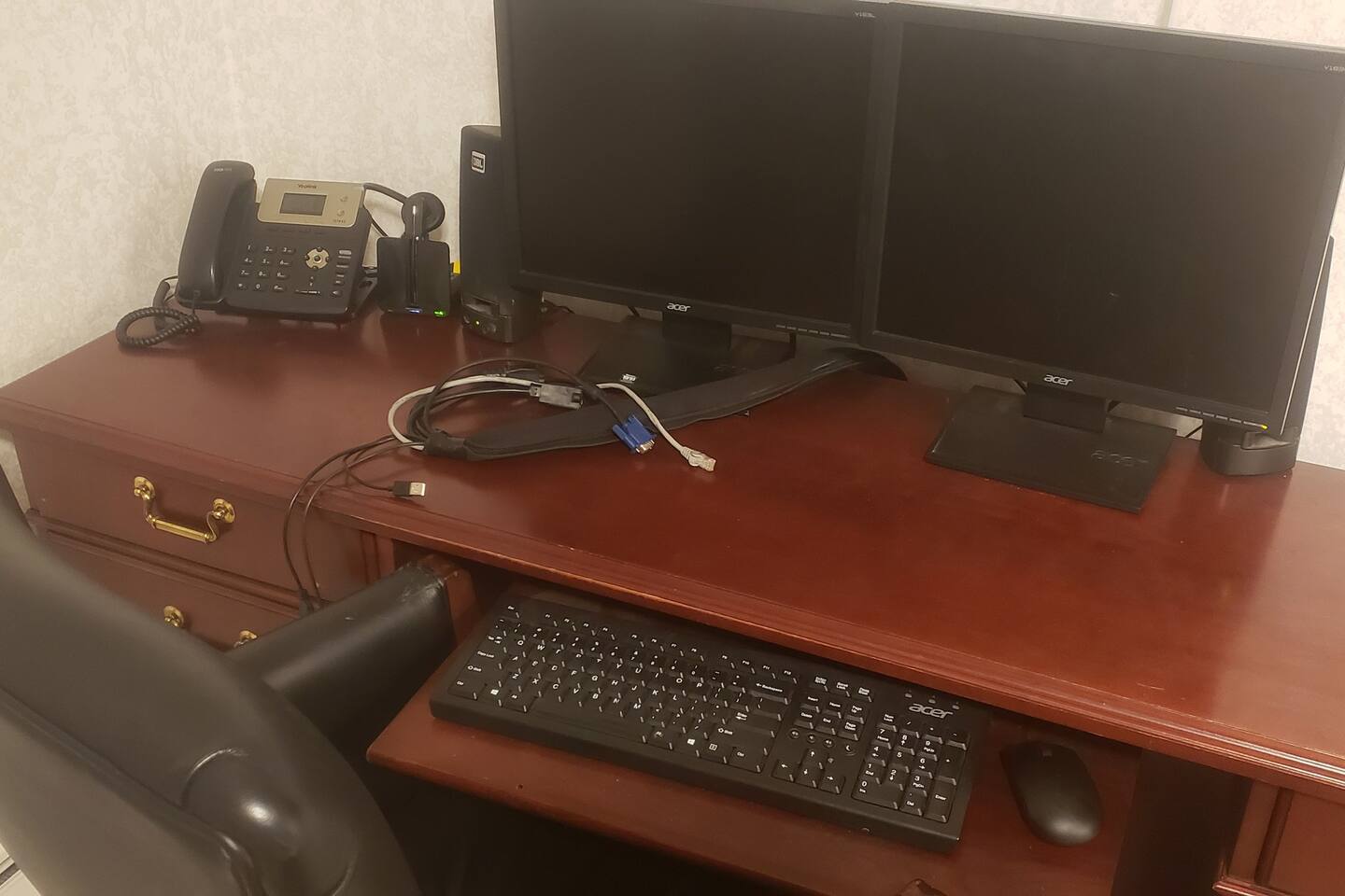 Close up of work station area.  Everything you need for working remotely. 