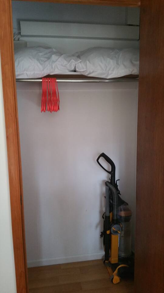 All closets are spacious and have extra pillows and hangers for you to use.
