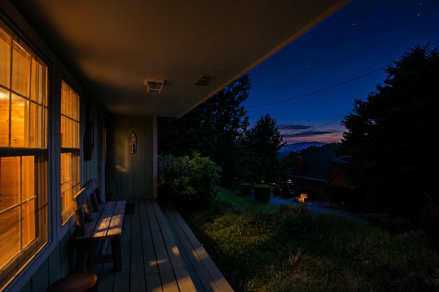 Covered porch with starry night views