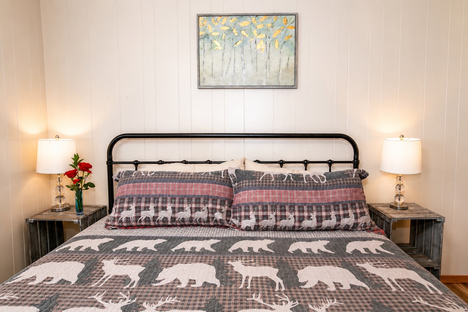 King bedroom with rustic charm
