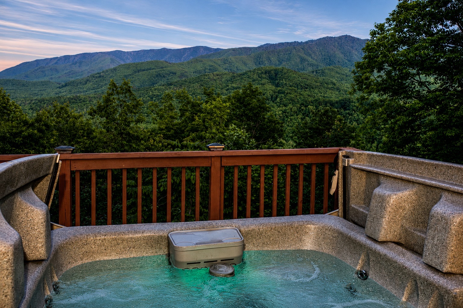 Relaxing hot tub with scenic sunset views