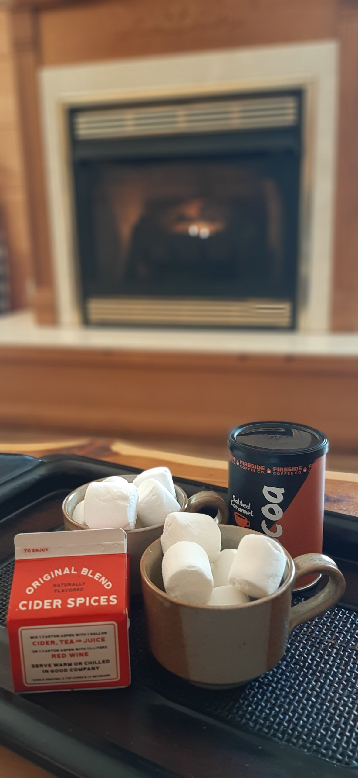 Cozy hot chocolate by the fire