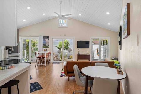 Open floor with Living Room, two Dining areas and Kitchen
