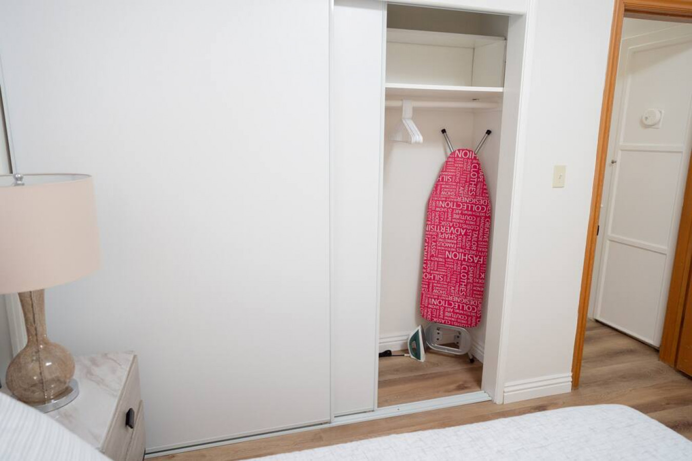 Virtual Tour: https://my.matterport.com/show/?m=69HM9Eq79Nr

You will find the iron and board in the walk in closet