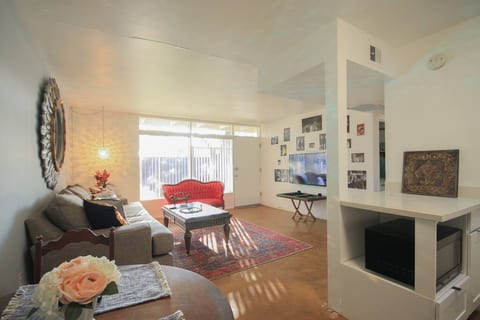 Original 1960 stained concrete floors painstakingly brought back to life. Over decades these floors were covered w/ linoleum, carpeting & hideous ceramic tile. We scrubbed, and chipped and hacked and polished until we uncovered their hidden beauty.