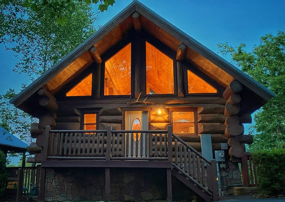 The warm glow from inside the cabin as darkness settles in is as inviting and cozy as it looks in this pic.