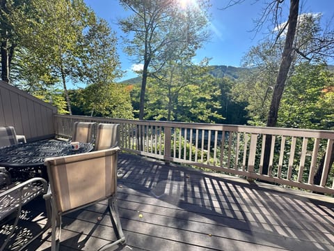 Deck overlooking the river and mountains
