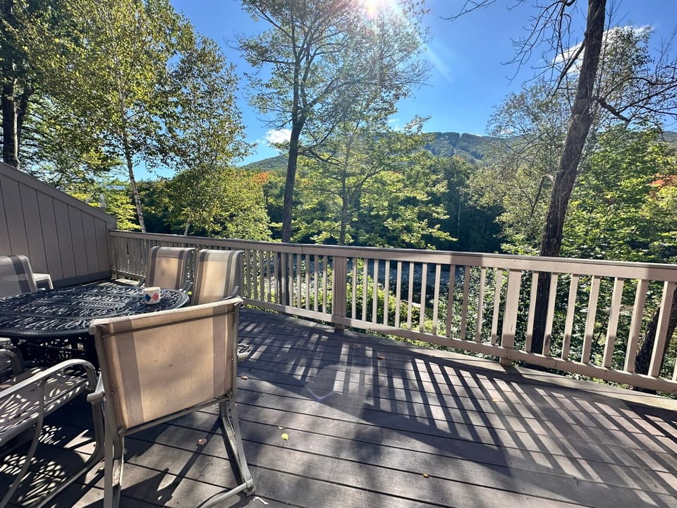 Deck overlooking the river and mountains