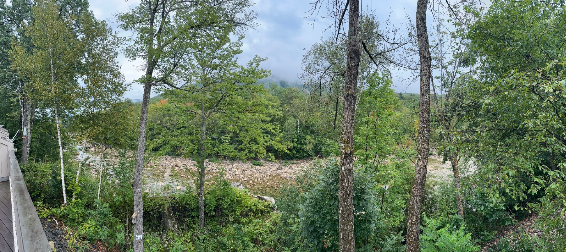 Late August view from the deck as the dew lifts over the mountain.