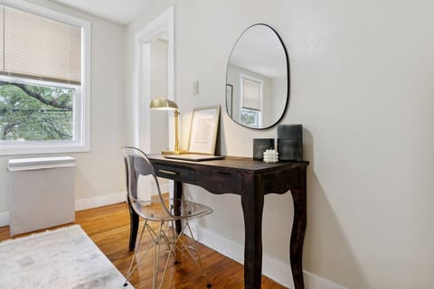 Beautiful dedicated work space with a lamp
