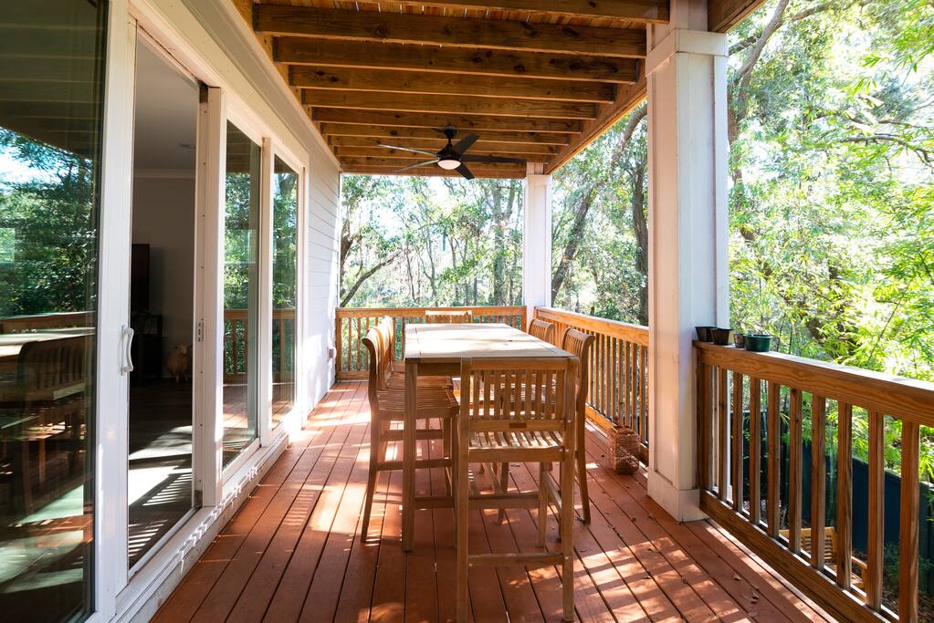 Rear Deck off 2nd Floor Great Room, overlooking 
Timber Bamboo and trees - Spa/Fully Screened Heated Pool/Elevator/Fenced-51 - Hilton Head Island