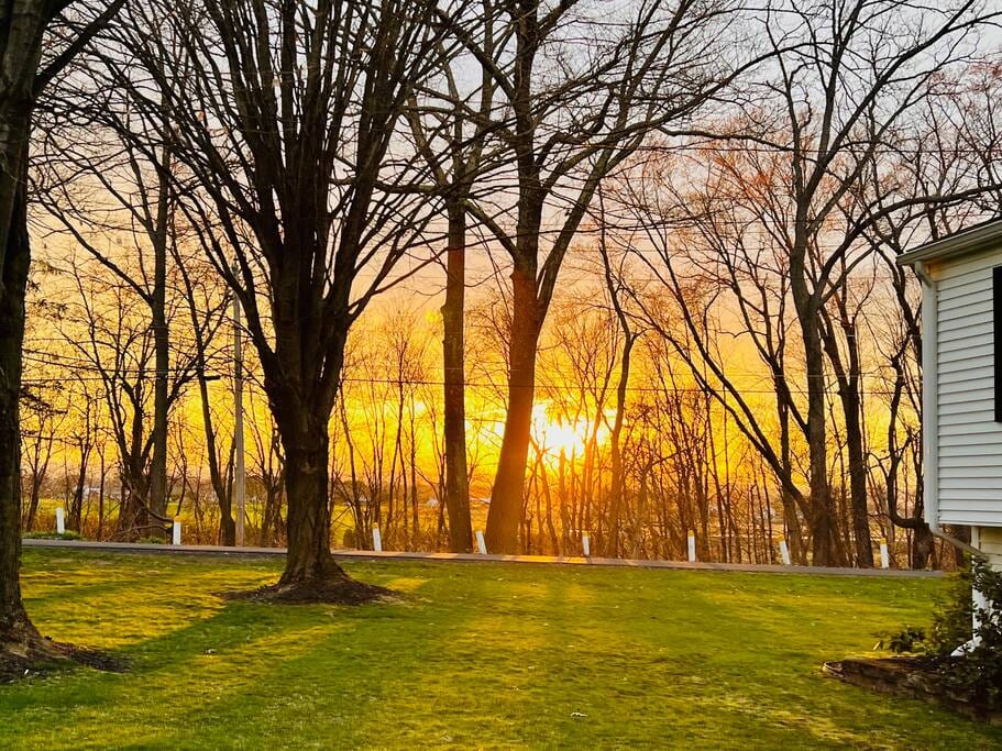Sunset over the Berkshire Mountains in the distance.