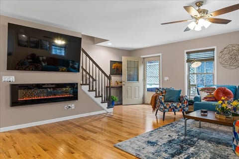 Family room with fireplace and smart TV