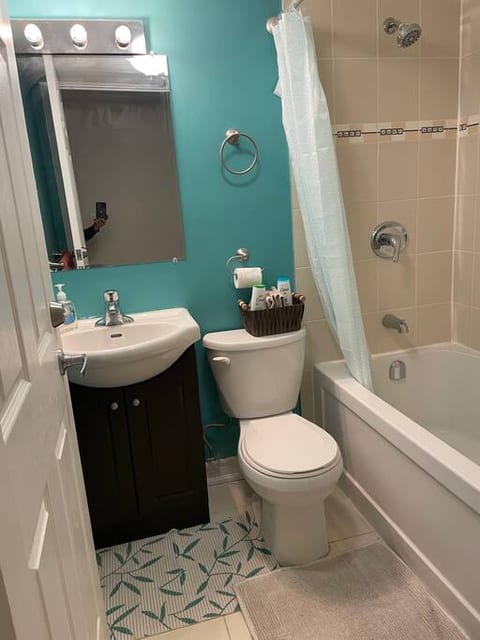 Full bathroom in the basement shared only with 1 other Airbnb guest.
